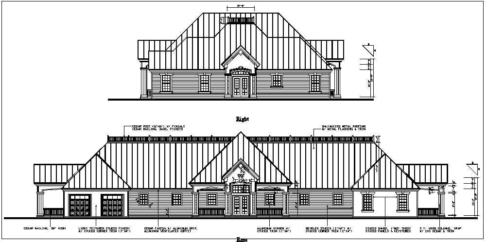 House elevation view detail dwg file