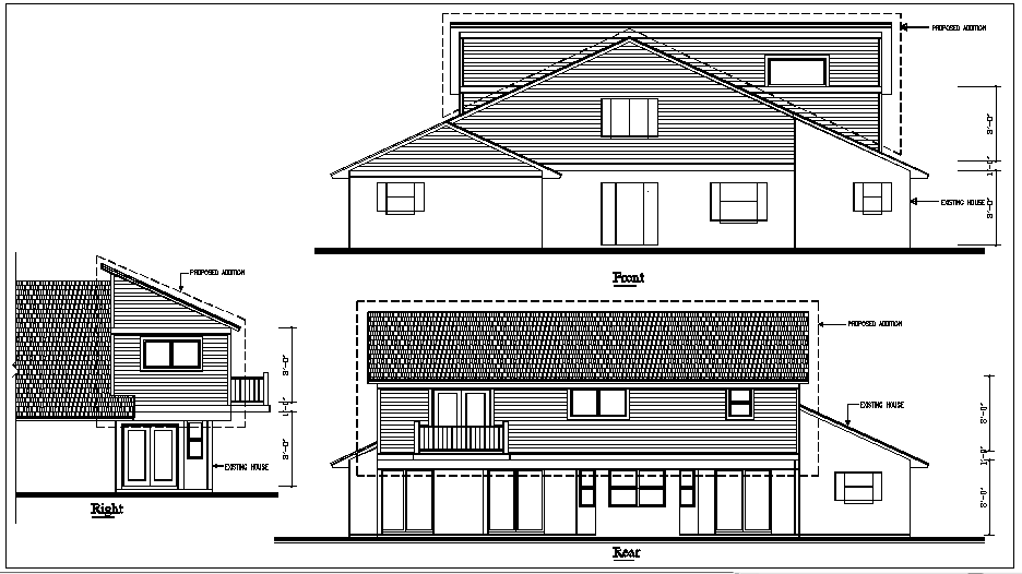 House elevation view detail dwg file