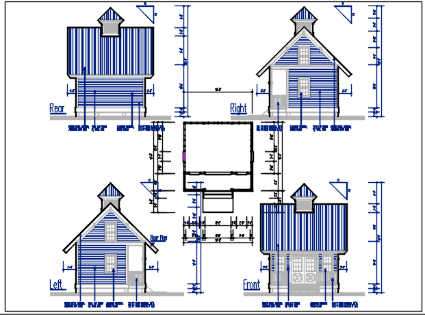 House elevation view detail dwg file