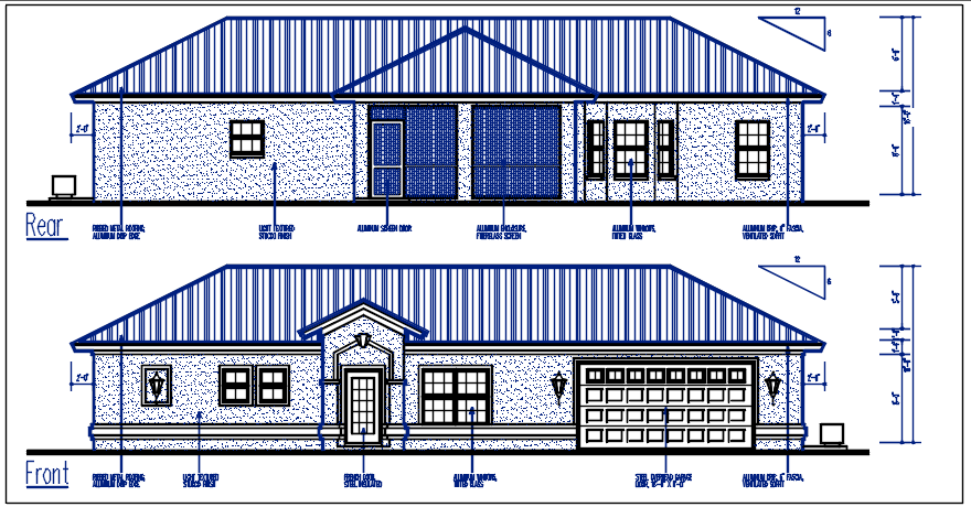 House elevation view detail dwg file