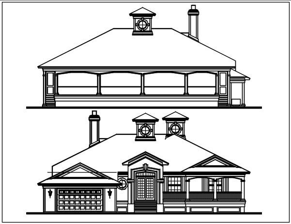 House elevation view detail dwg file