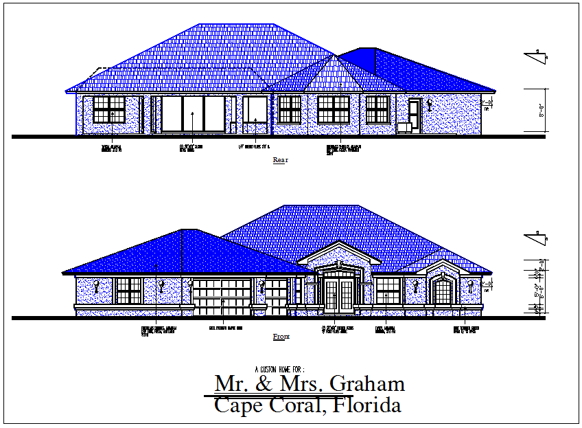 House elevation view detail dwg file