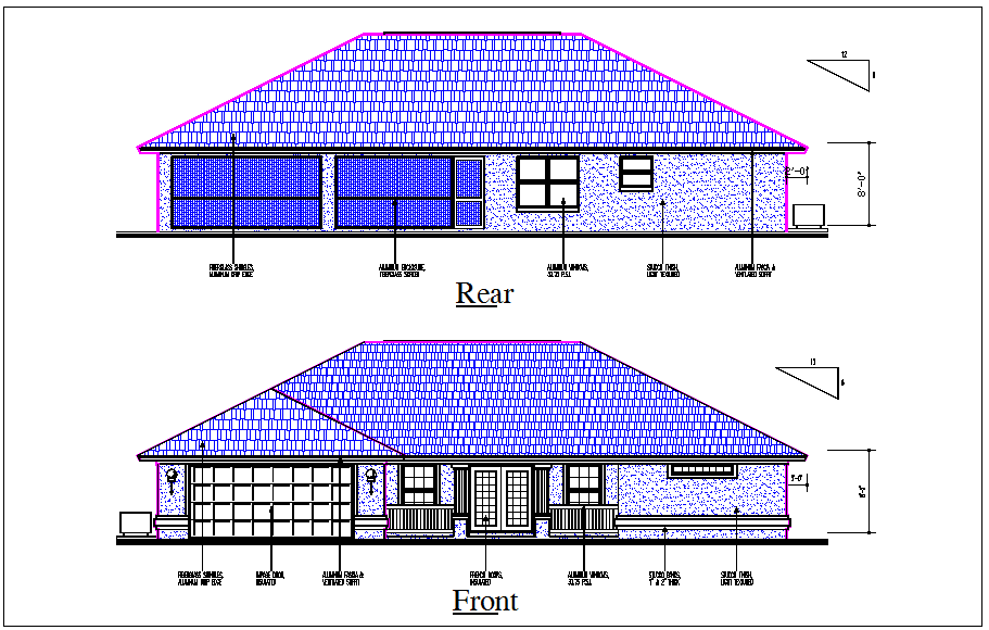 House elevation view detail dwg file