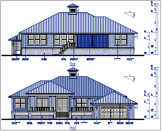 House elevation view detail dwg file