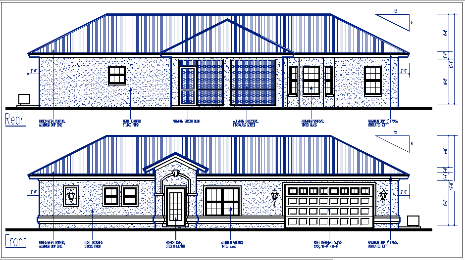 House elevation view detail dwg file