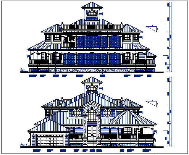 House elevation view detail dwg file