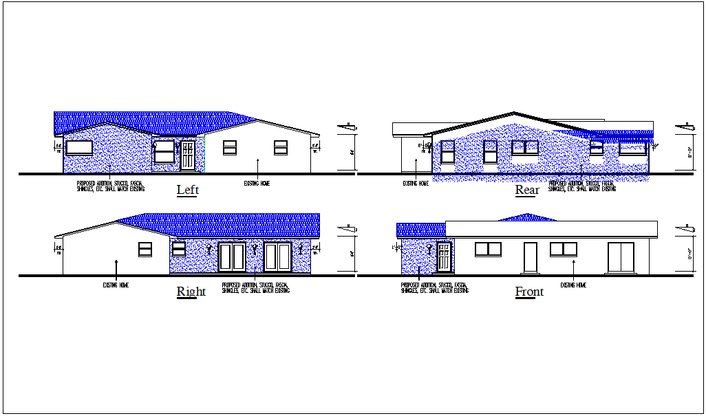 House elevation view in detail dwg file