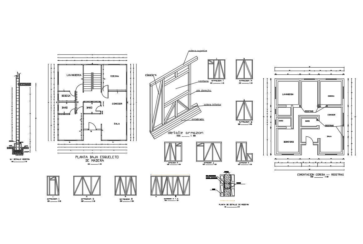 House floor plan details with doors and windows dwg file