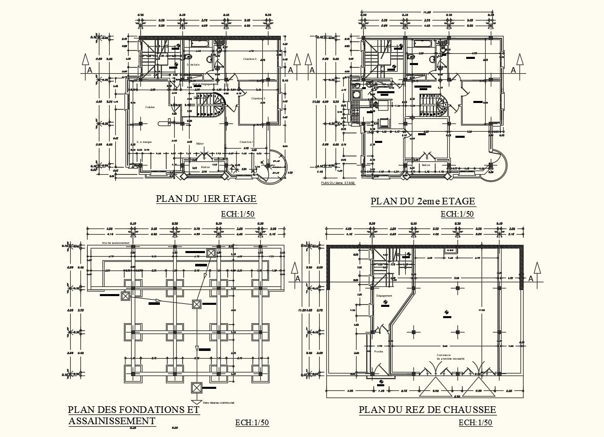 House floor plan with architecture view dwg file