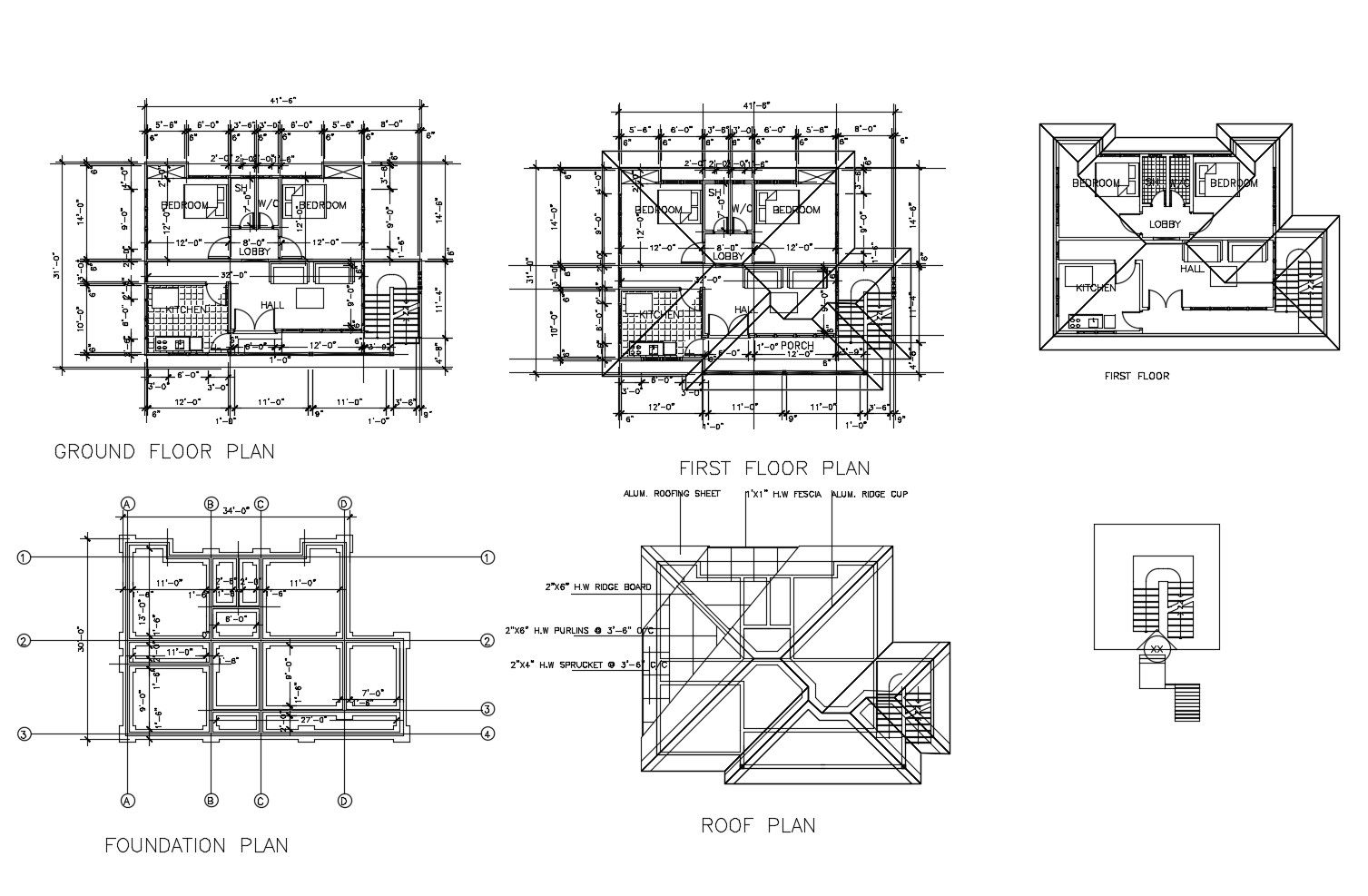 House floor plan with detail dimension in dwg file