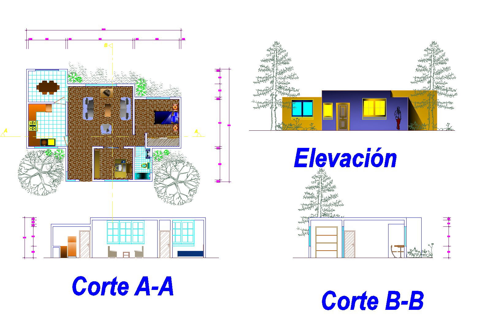 House for single family plan autocad file