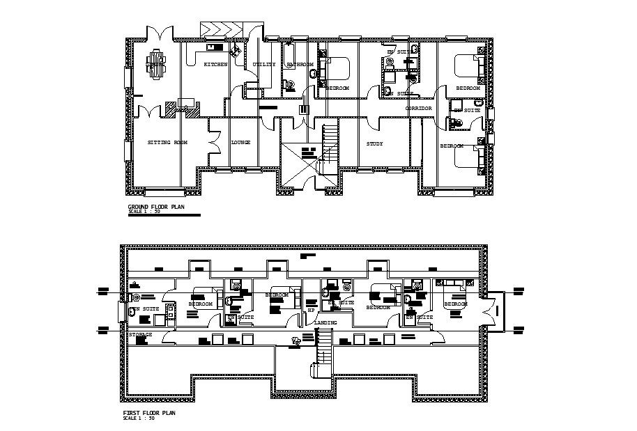 House ground and first floor layout plan cad drawing details dwg file