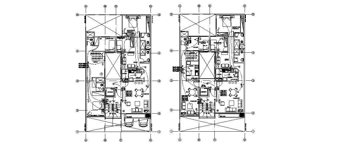 House ground and first floor plan and electrical layout plan details dwg file