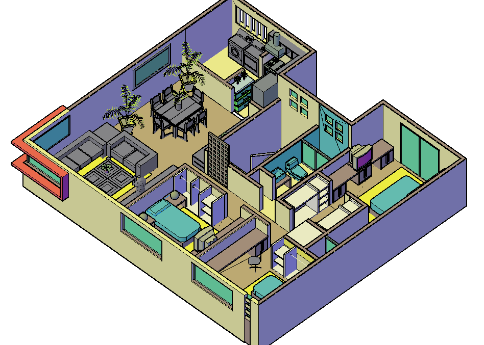 House interior 3 d plan dwg file