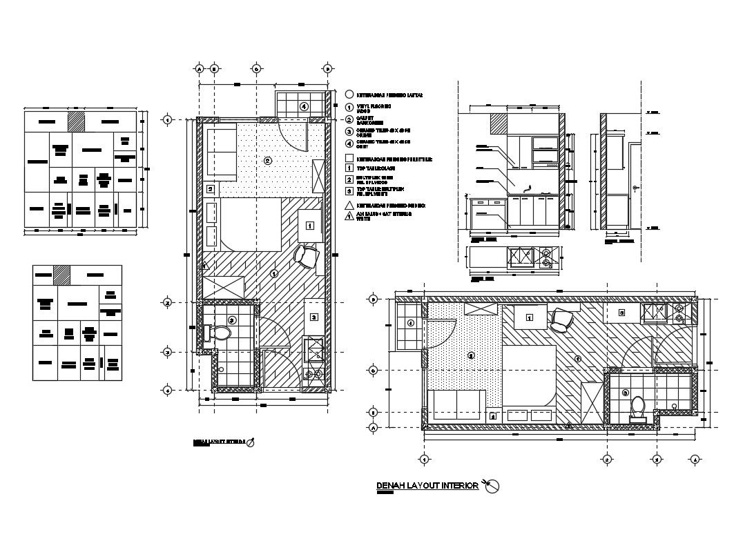 House kitchen and bedroom with toilet layout interior details dwg file