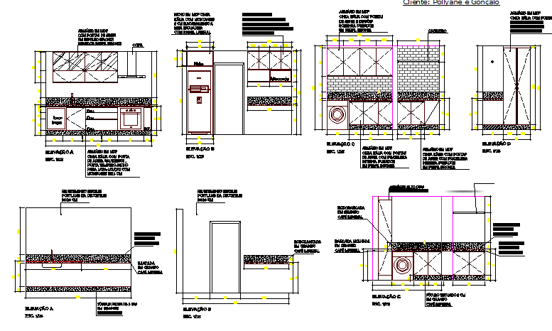 House kitchen with cut sectional view details dwg file