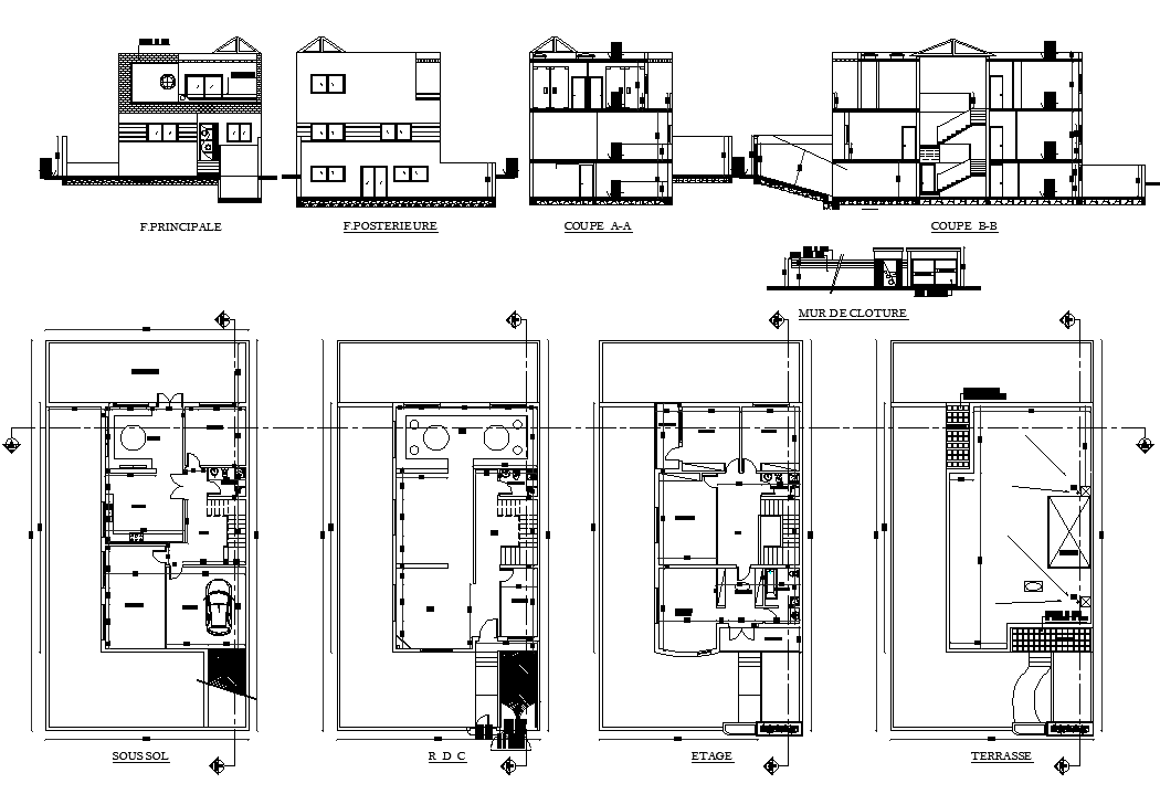 House layout plan and elevation design autocad file