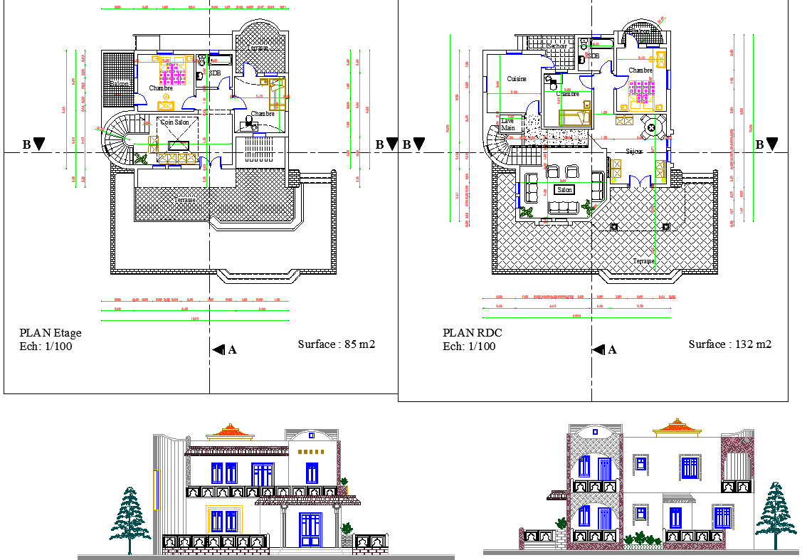 House layout plan and elevation design dwg file