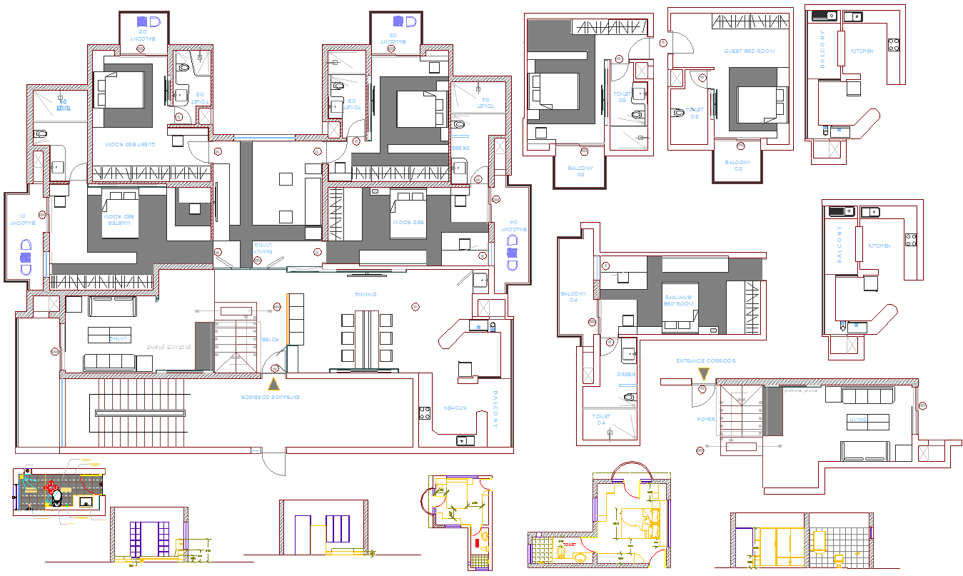 House layout plan detail view dwg file
