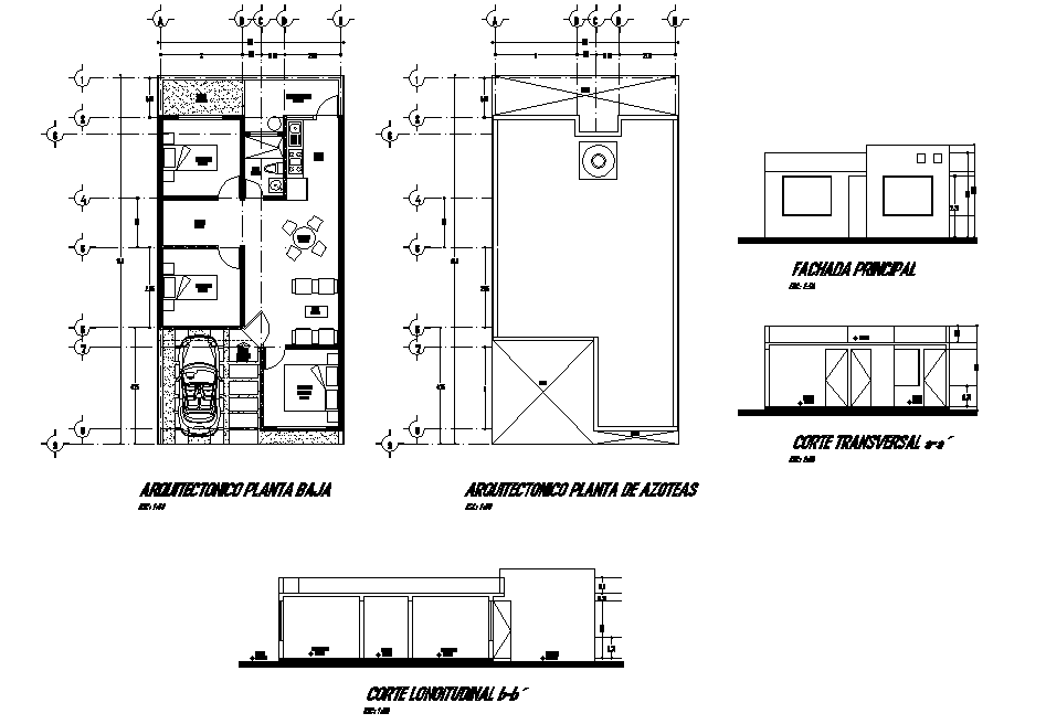 House plan, elevation and section layout file