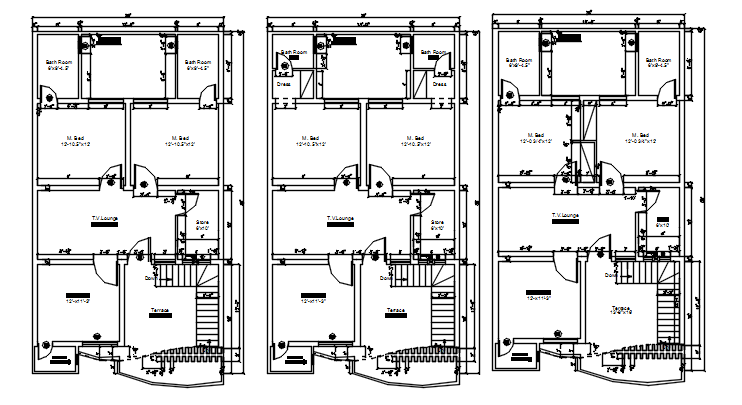 House plan 28' x 50' with detail dimension in AutoCAD