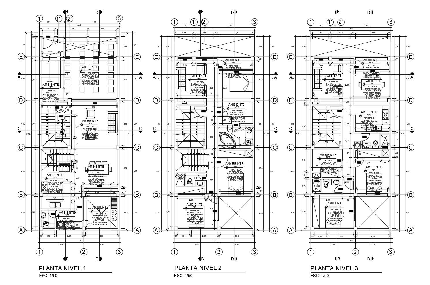 House plan 7.00mtr x 17.00mtr with furniture details in dwg file