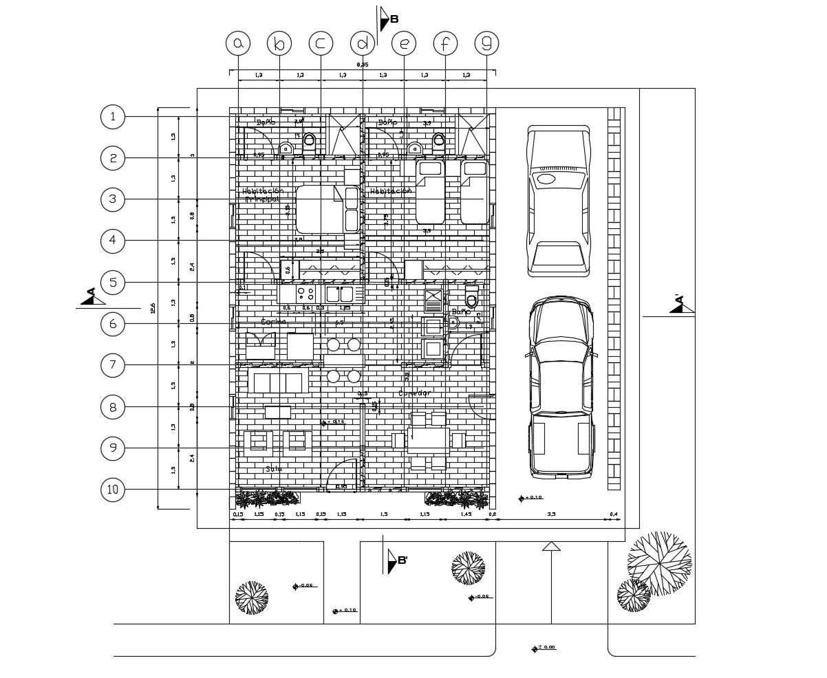 House plan 8.35mtr x 12.6mtr with detail dimension in dwg file