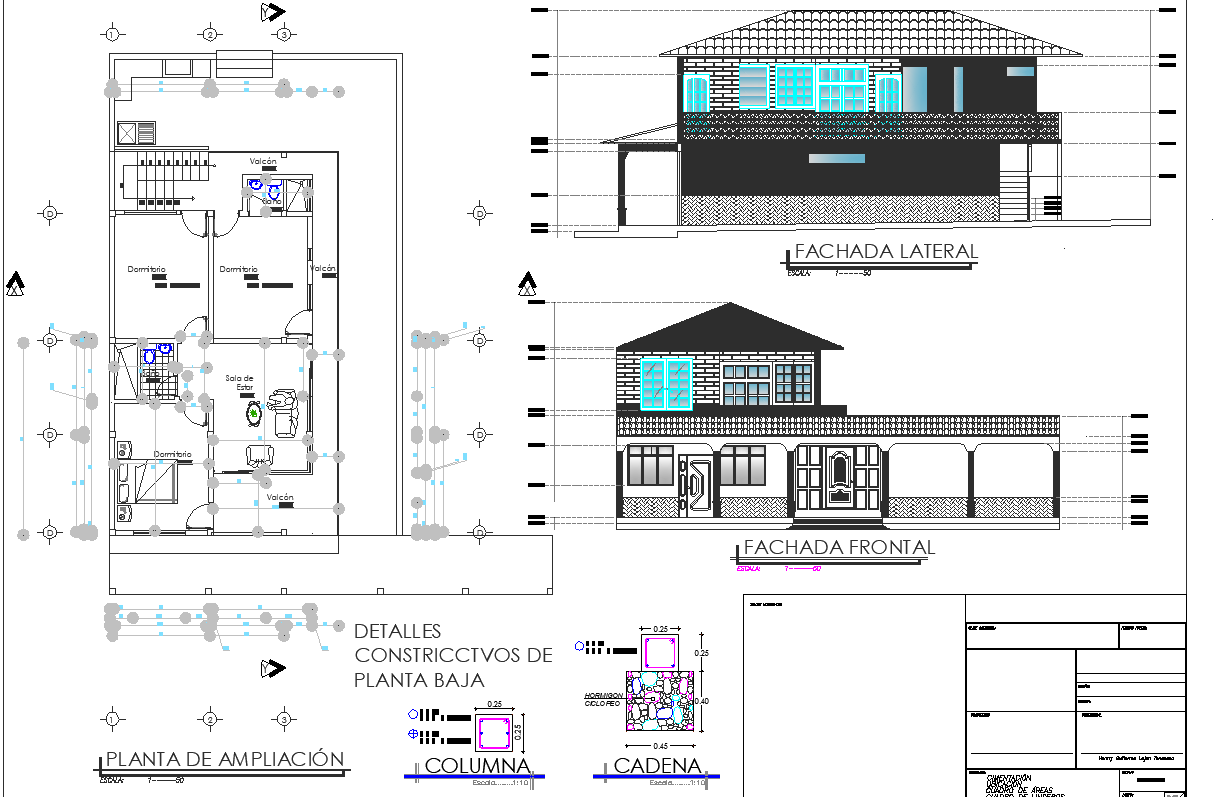 House plan and elevation detail dwg file
