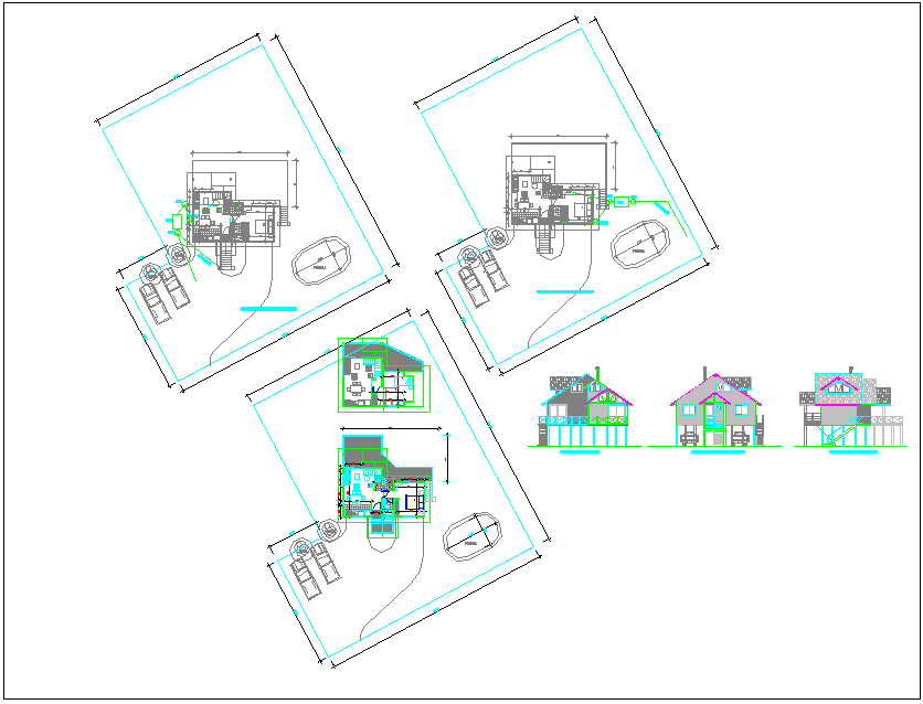 House plan elevation section view dwg file