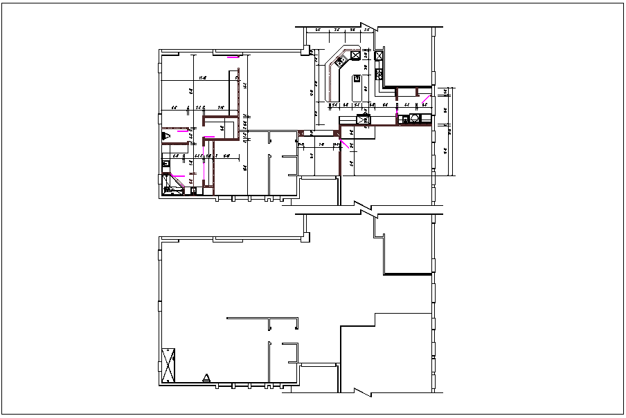 House plan layout view with dimensions detail dwg file