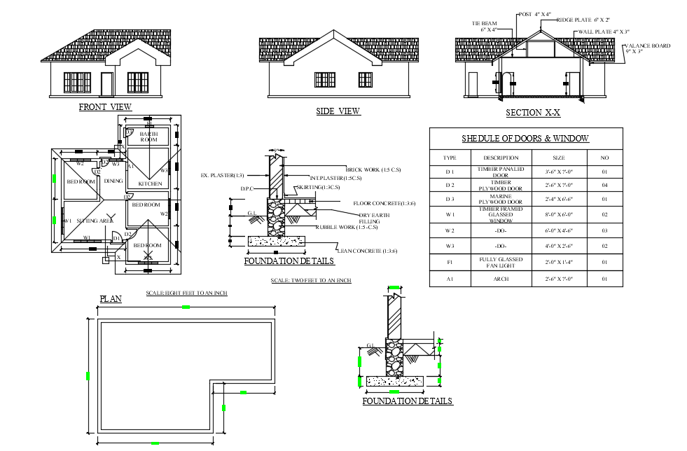 House plan section and elevation view dwg file