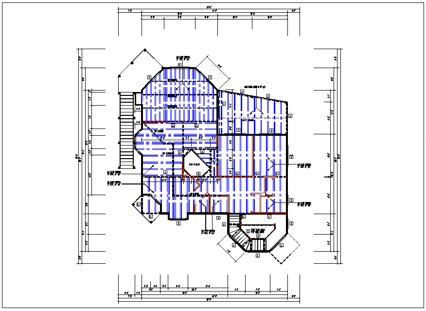 House plan view and projection of floor plan view detail dwg file