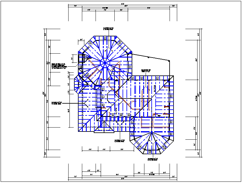 House plan view and projection roof structure plan view detail dwg file