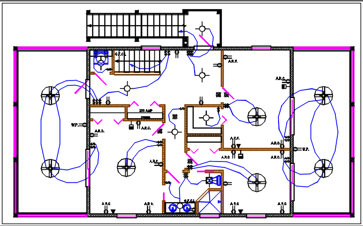House plan view detail with electric plan layout dwg file