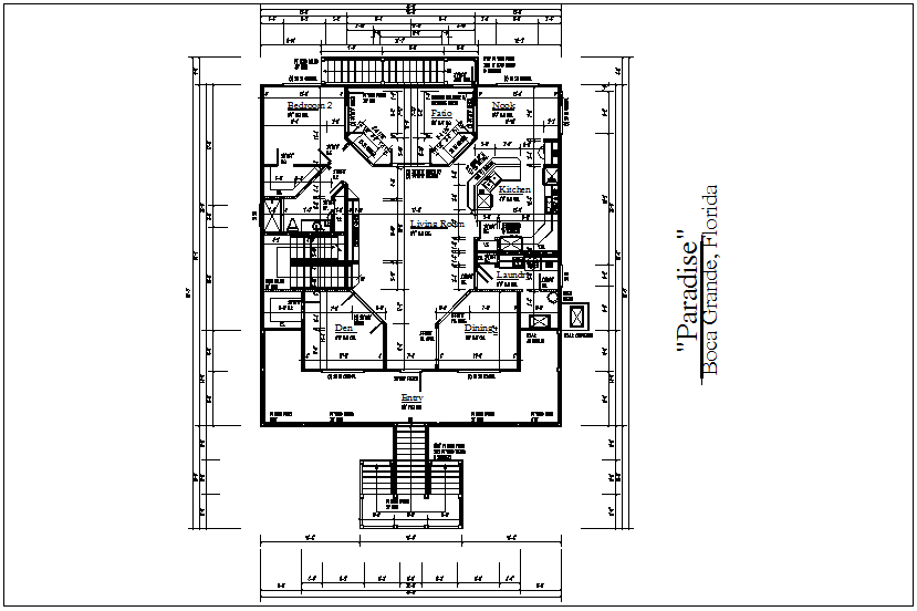 House plan with architectural view dwg file
