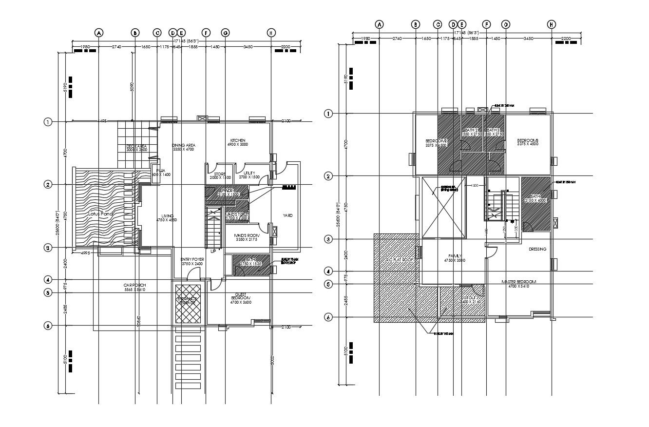 House plan with detail dimension in autocad