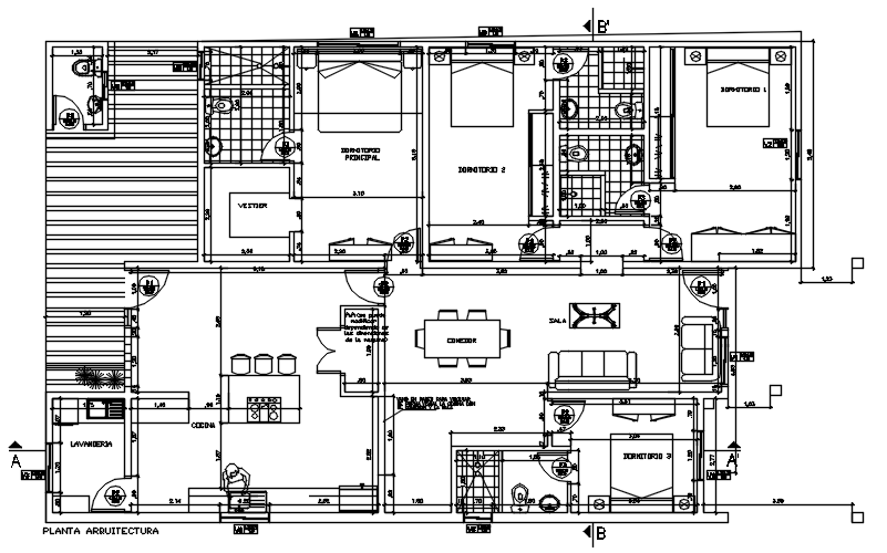House plan with detail dimension in autocad