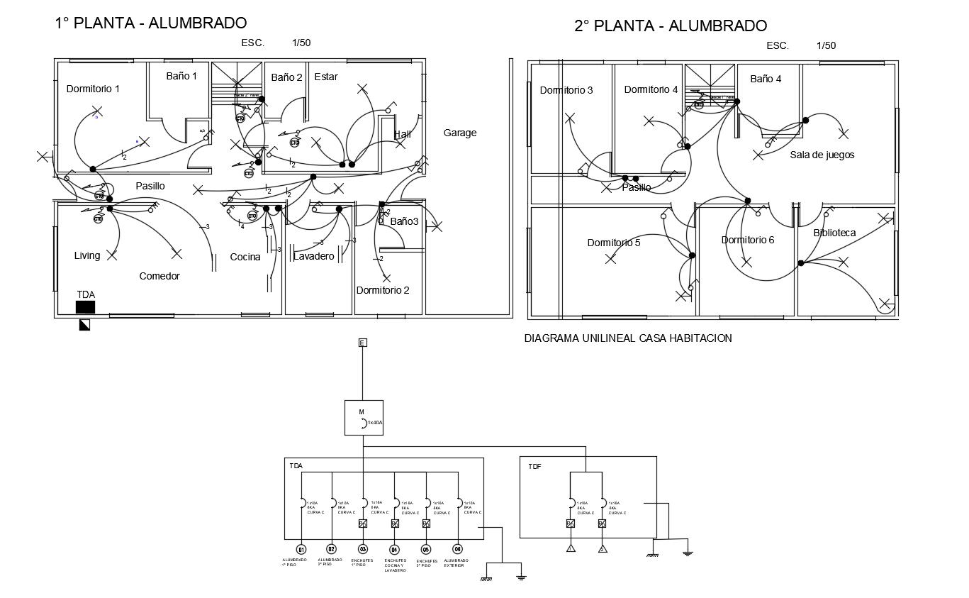 House plan with electric installation view dwg file