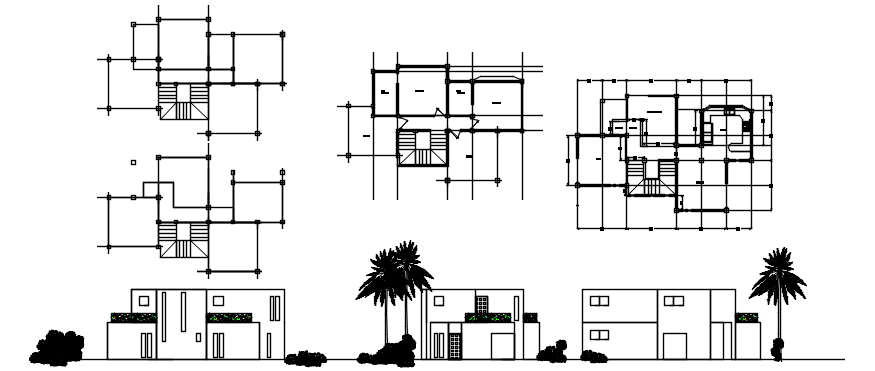 House plan with elevation and section in dwg file