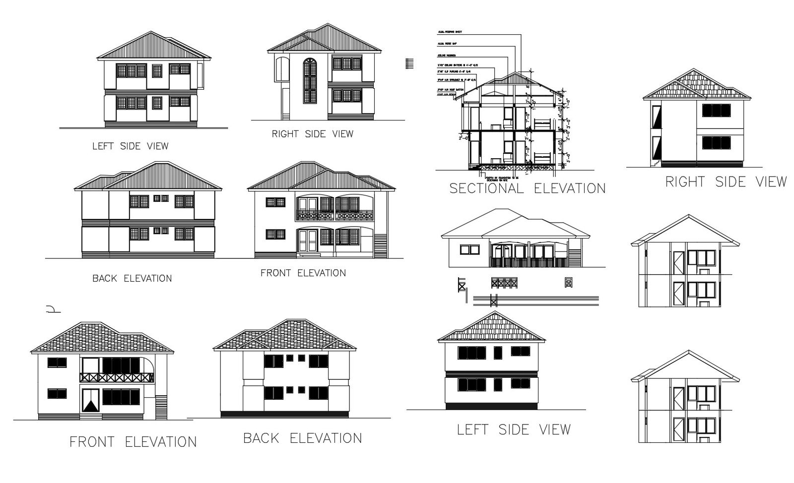 Contemporary house elevation in DWG file