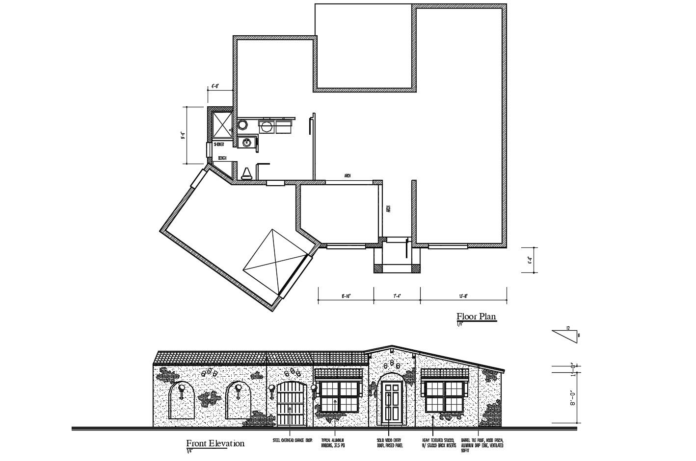 House plan with elevation in dwg file