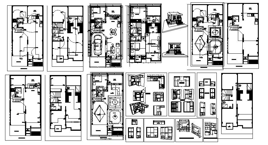 House plan with furniture detail in dwg file