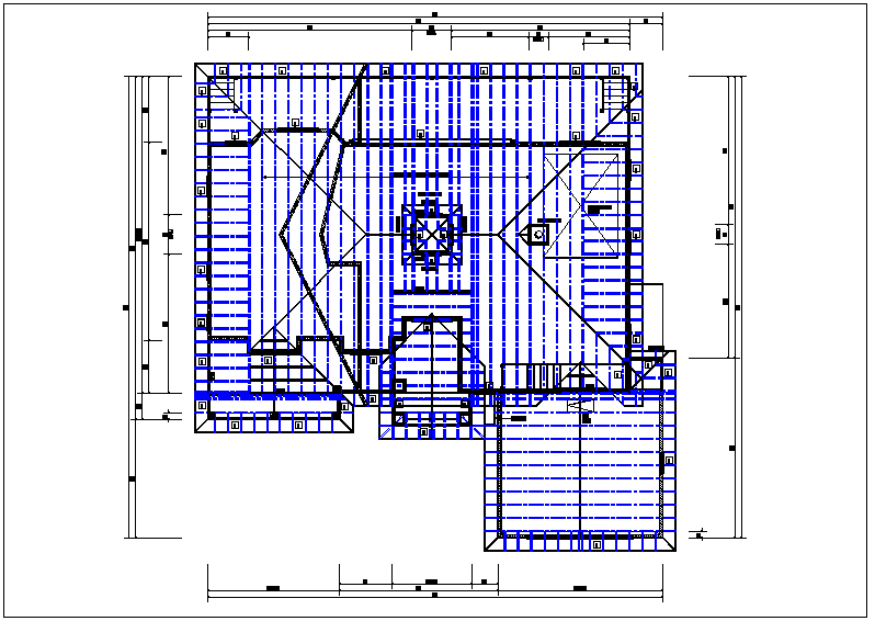 House roof plan view, foundations of column plan layout detail dwg file