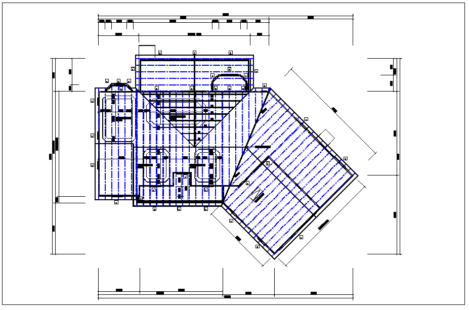 House roof plan view, foundations of column plan layout dwg file