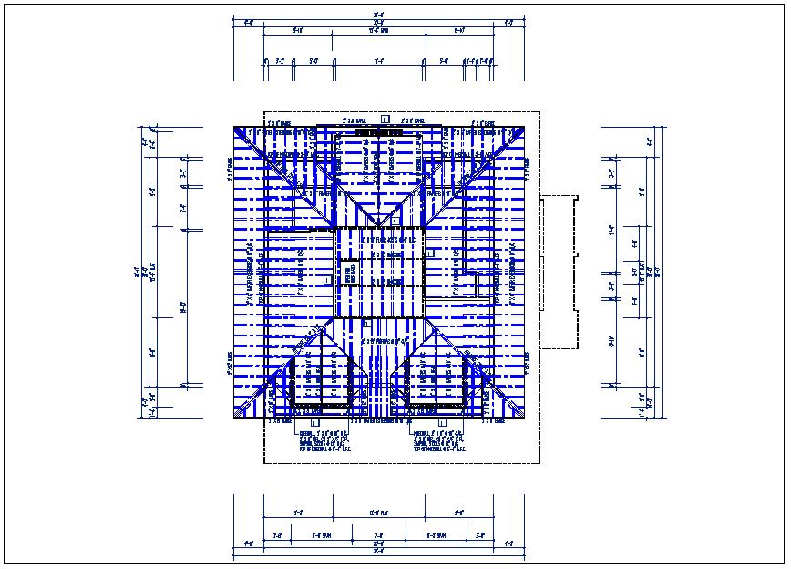 House roof plan view, foundations of column plan layout detail dwg file