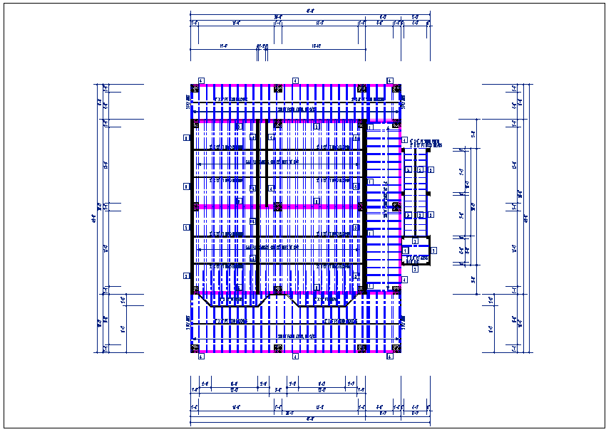 House roof plan view, foundations of column plan layout dwg file