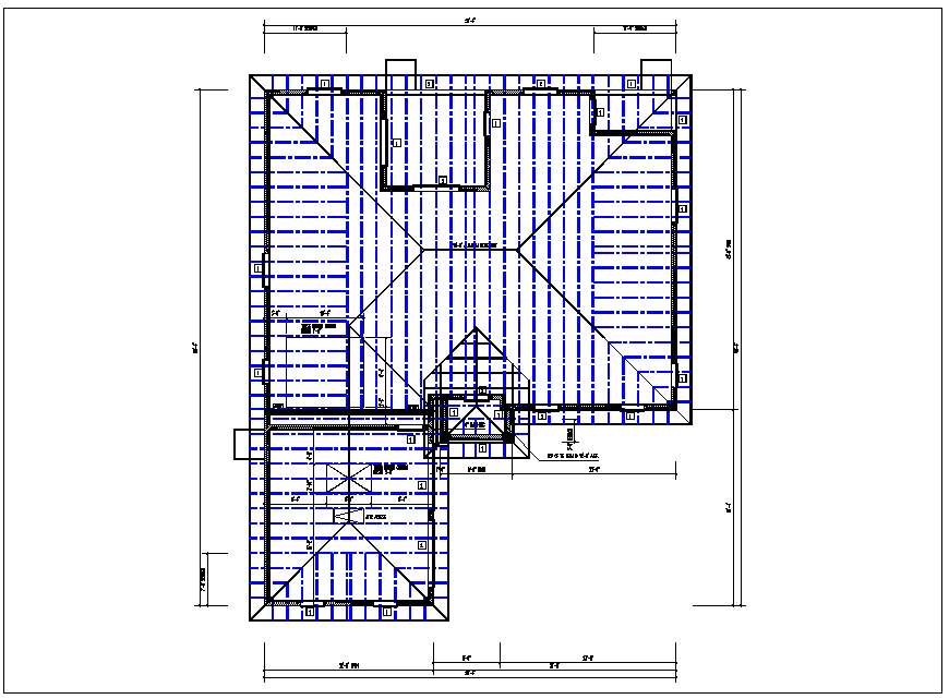 House roof plan with foundation plan layout view in detail dwg file