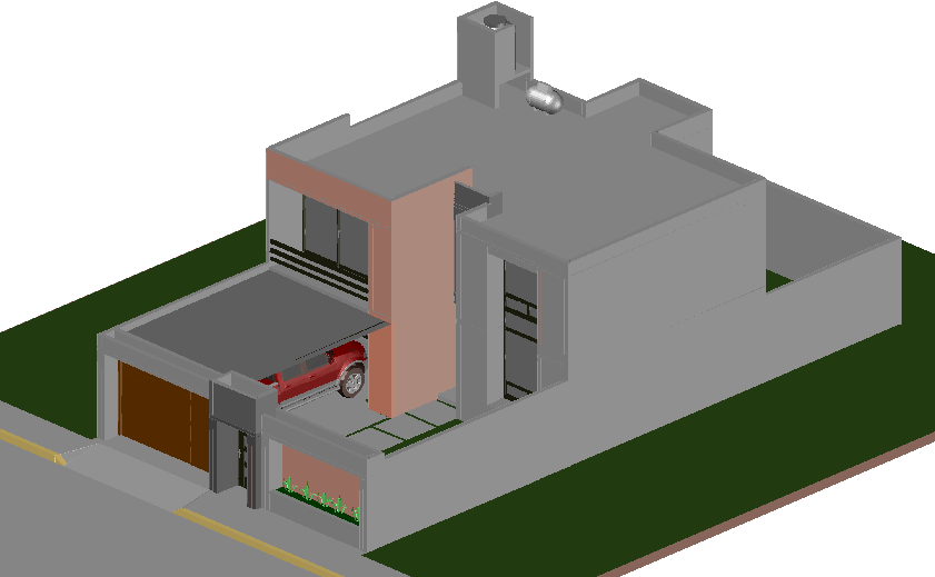 House room with vehicle detail dwg file