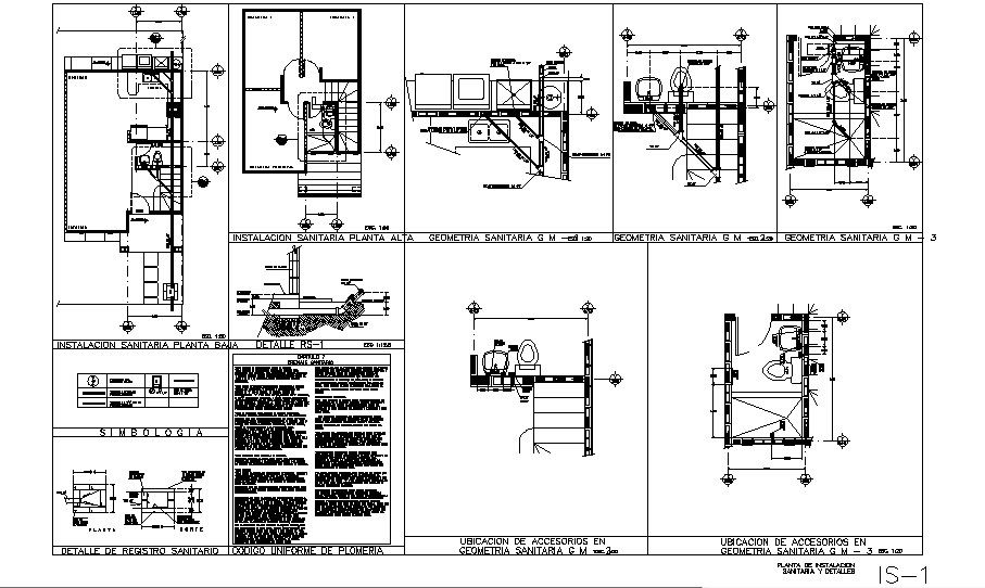 House sanitary section, water system and installation details dwg file