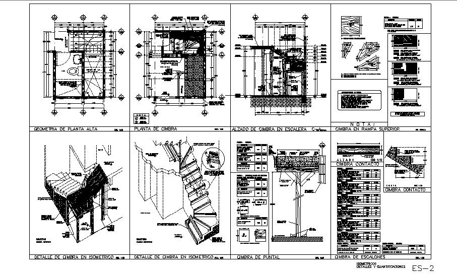 House staircase section, construction and sanitary installation details dwg file